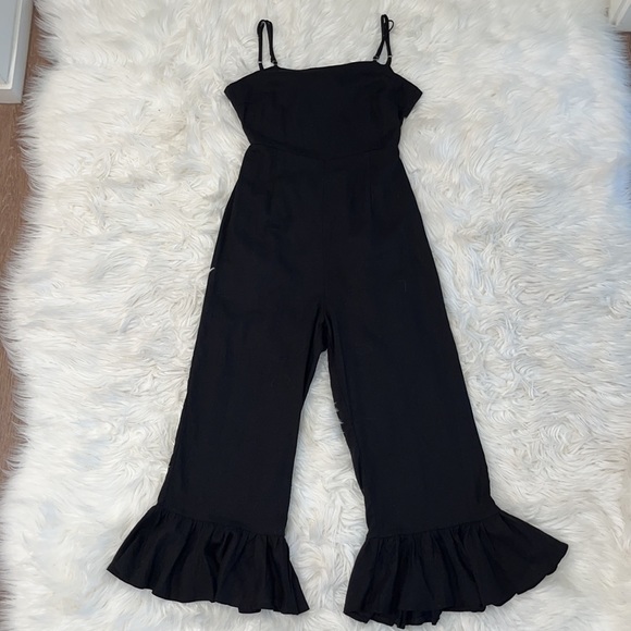 The Vintage Shop Pants - The Vintage Shop Black Ruffle Cropped Jumpsuit
